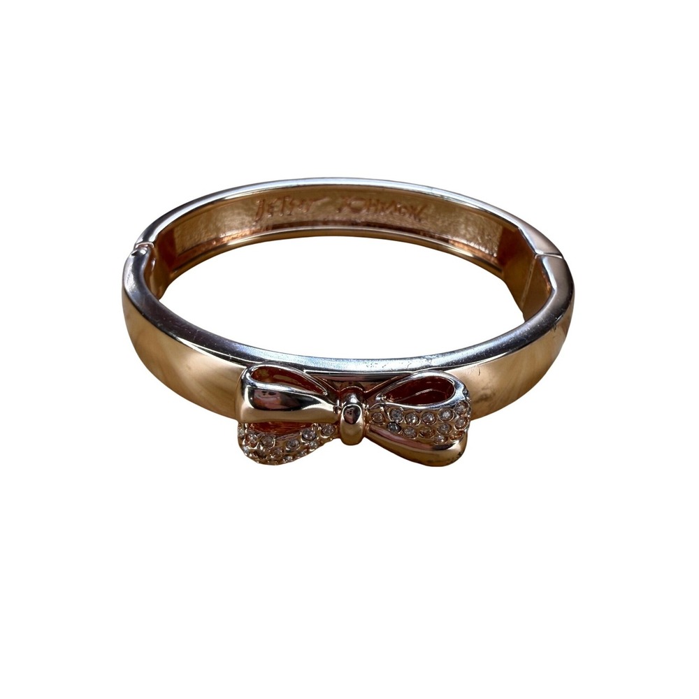 Betsey Johnson Rose Gold-Tone Pavé Crystal Bow Bangle Bracelet Style BB21 Hinged